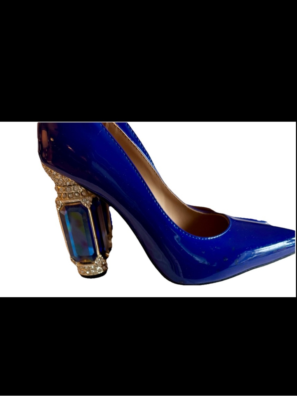 Janseven WICKED OZ Blue Patent Leather Pump Heel Emerald City Jeweled 6.5 Worn1X - Picture 3 of 7